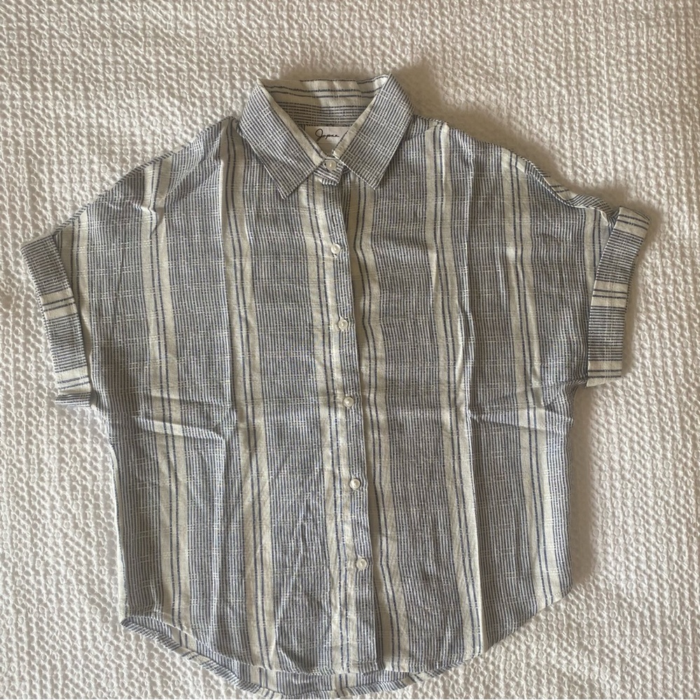Flowy White and Navy Button down shirt